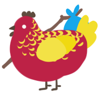 A crimson and yellow chicken with a half-lace pattern
