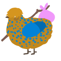 A ochre and sapphire chicken with a speckle pattern