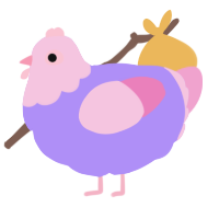A lilac and pink chicken with a head pattern