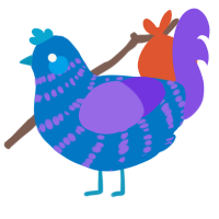 A sapphire and blurple chicken with a bar pattern