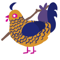 A orange and navy chicken with a lace pattern