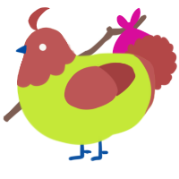 A lime and red chicken with a head pattern