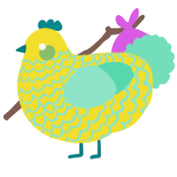 A yellow and mint chicken with a lace pattern