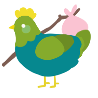 A teal and chartreuse chicken with a head pattern