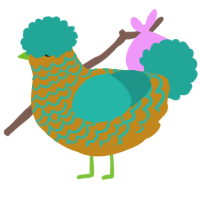 A ochre and turquoise chicken with a lace pattern