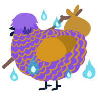 A blurple and ochre chicken with a lace pattern