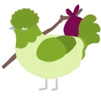 A apple and chartreuse chicken with a head pattern