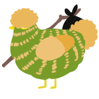A chartreuse and honey chicken with a bar pattern