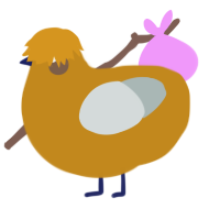 A ochre and silver chicken