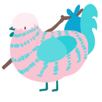 A rose and aqua chicken with a bar pattern