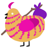 A honey and fuchsia chicken with a bar pattern