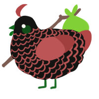 A black and red chicken with a lace pattern