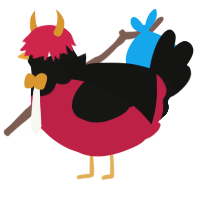 Pluto, a crimson and black chicken with a head pattern