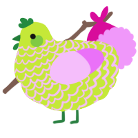 A lime and lavender chicken with a lace pattern