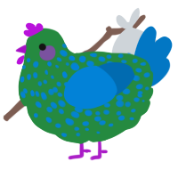 A viridian and sapphire chicken with a speckle pattern