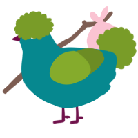 A teal and chartreuse chicken