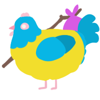 A yellow and cerulean chicken with a head pattern