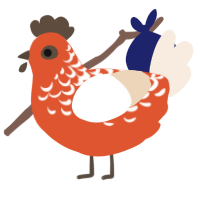 A vermilion and cream chicken with a half-lace pattern
