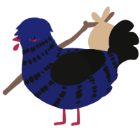 A navy and black chicken with a bar pattern