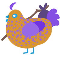 (unnamed), a orange and blurple chicken with a speckle pattern