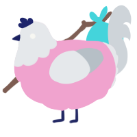 A pink and mist chicken with a head pattern