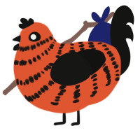 A vermilion and black chicken with a bar pattern
