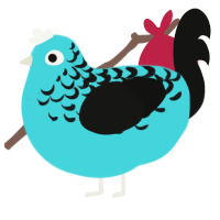 A aqua and black chicken with a half-lace pattern