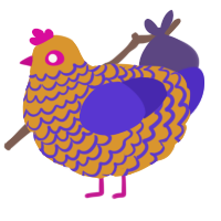 A orange and indigo chicken with a lace pattern