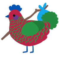 A crimson and viridian chicken with a lace pattern