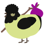 A lemon and black chicken with a head pattern