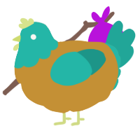 A gold and turquoise chicken with a head pattern