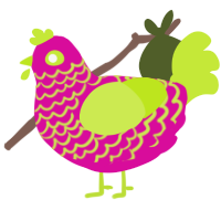 A fuchsia and lime chicken with a lace pattern