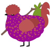 A plum and red chicken with a speckle pattern