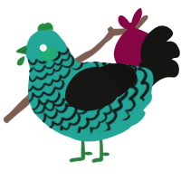 A turquoise and black chicken with a lace pattern