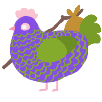 A blurple and chartreuse chicken with a lace pattern