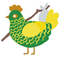 A viridian and yellow chicken with a lace pattern