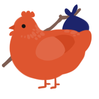 A vermilion chicken with a neck-speckle pattern