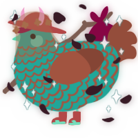 A turquoise and russet chicken with a lace pattern