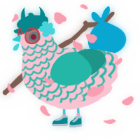 A rose and turquoise chicken with a lace pattern