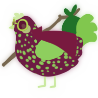 A wine and grass chicken with a speckle pattern