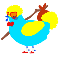 A cerulean and yellow chicken