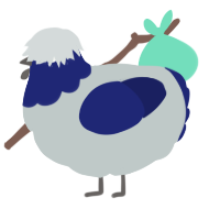 A silver and navy chicken with a head pattern