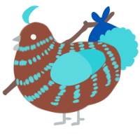 A russet and aqua chicken with a bar pattern
