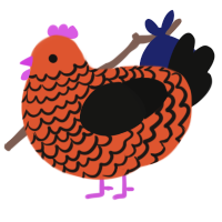 A vermilion and black chicken with a lace pattern