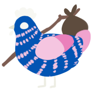 A ultramarine and pink chicken with a bar pattern