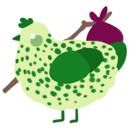 A apple and leaf chicken with a speckle pattern