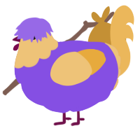 A blurple and honey chicken with a head pattern
