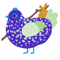 A indigo and gluppy chicken with a speckle pattern