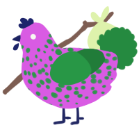A orchid and viridian chicken with a speckle pattern