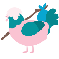 A rose and teal chicken with a head pattern